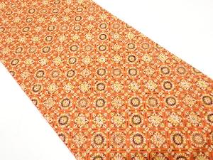 斜め格子に花模様織り出し　名古屋帯